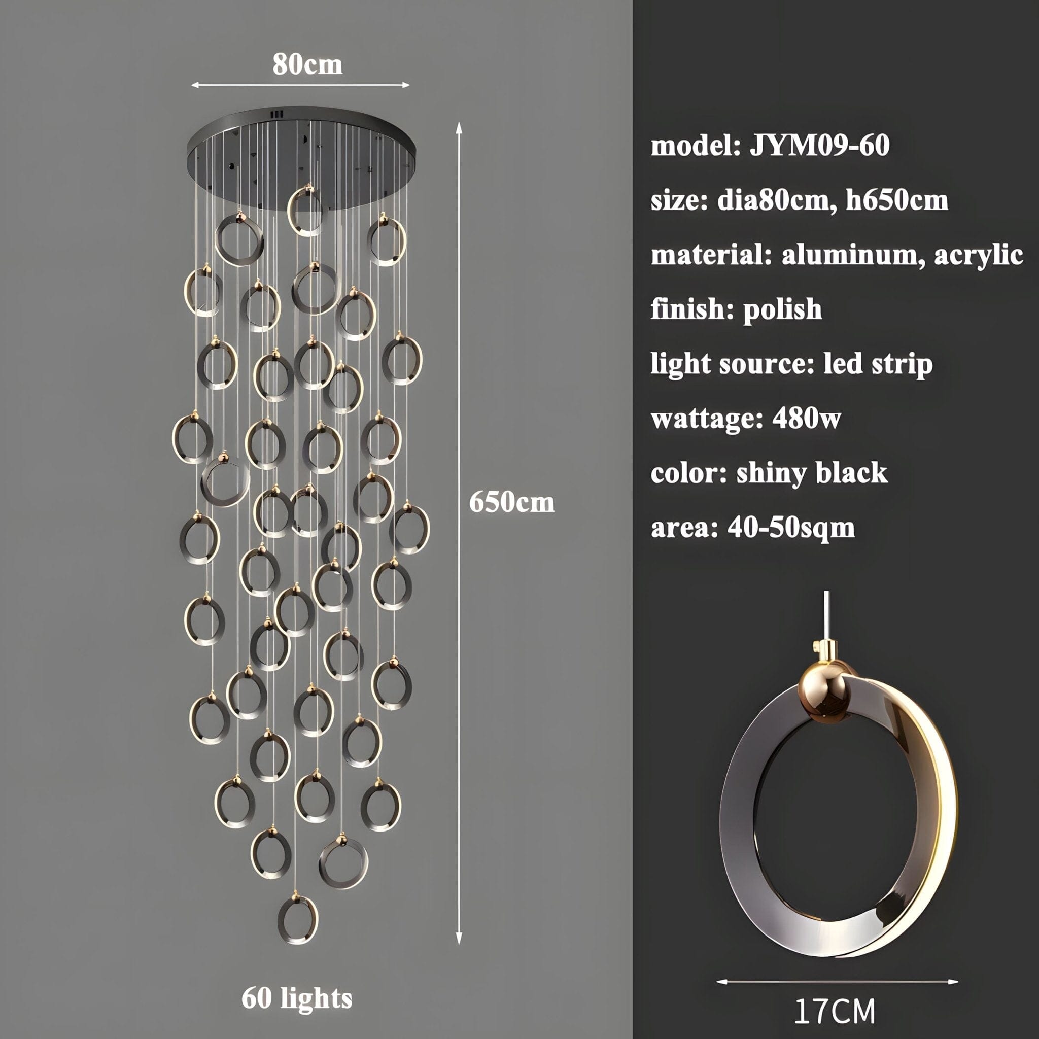 NEBULA Chandelier - 7 rings - 16" x 79" / 40cm x 200cm - 56WCool Light (6000K)Joyfuzzy
