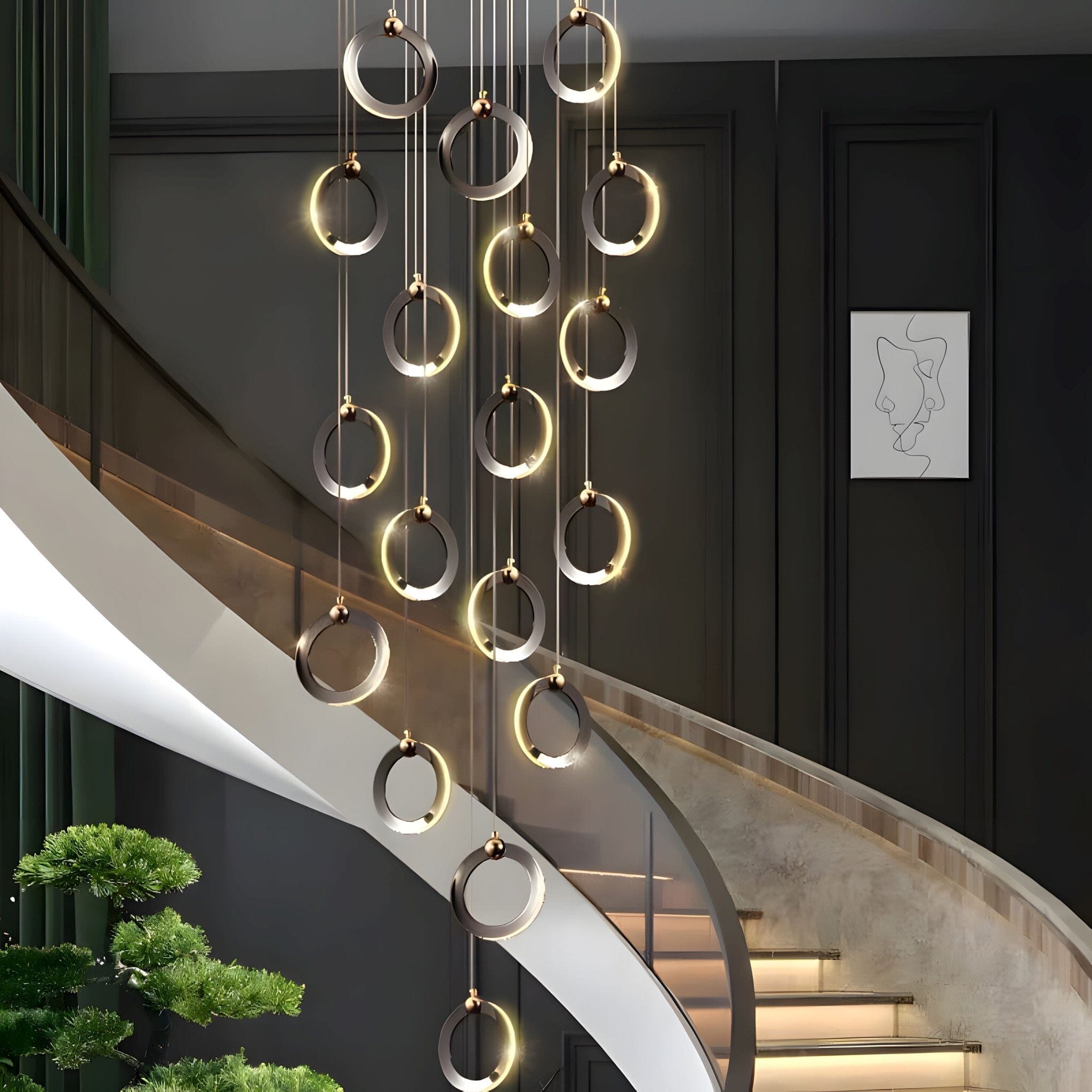 NEBULA Chandelier - 1 ring - 6.6" x 60" / 17cm x 150cm - 8WCool Light (6000K)Joyfuzzy