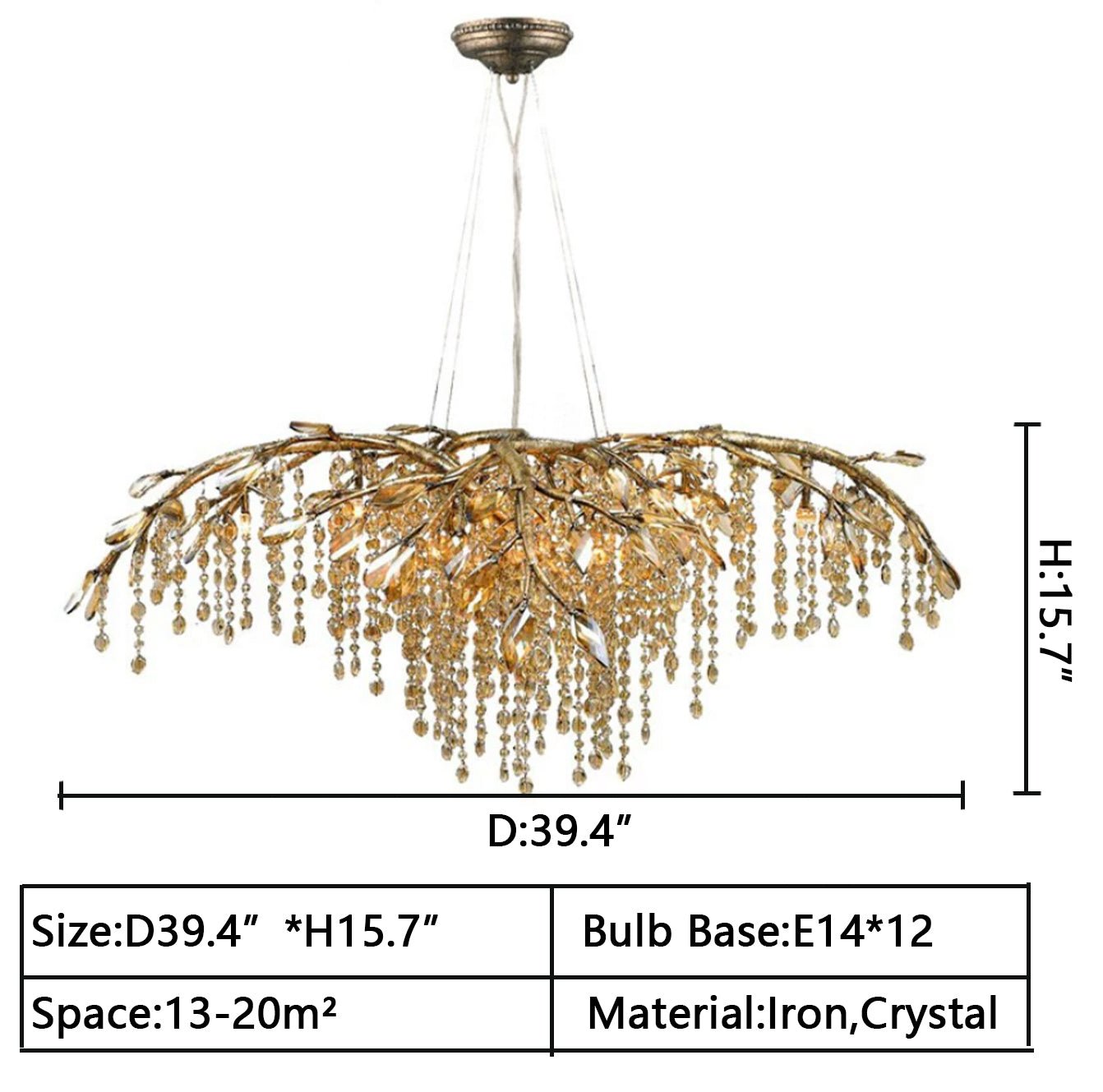 New Luxury Branch Crystal Pendant Chandelier Designer Creative Art Dining Room/Living Room Light Fixture - L26.8"*W29.52"*H14.2"GoldWarm LightJoyfuzzy