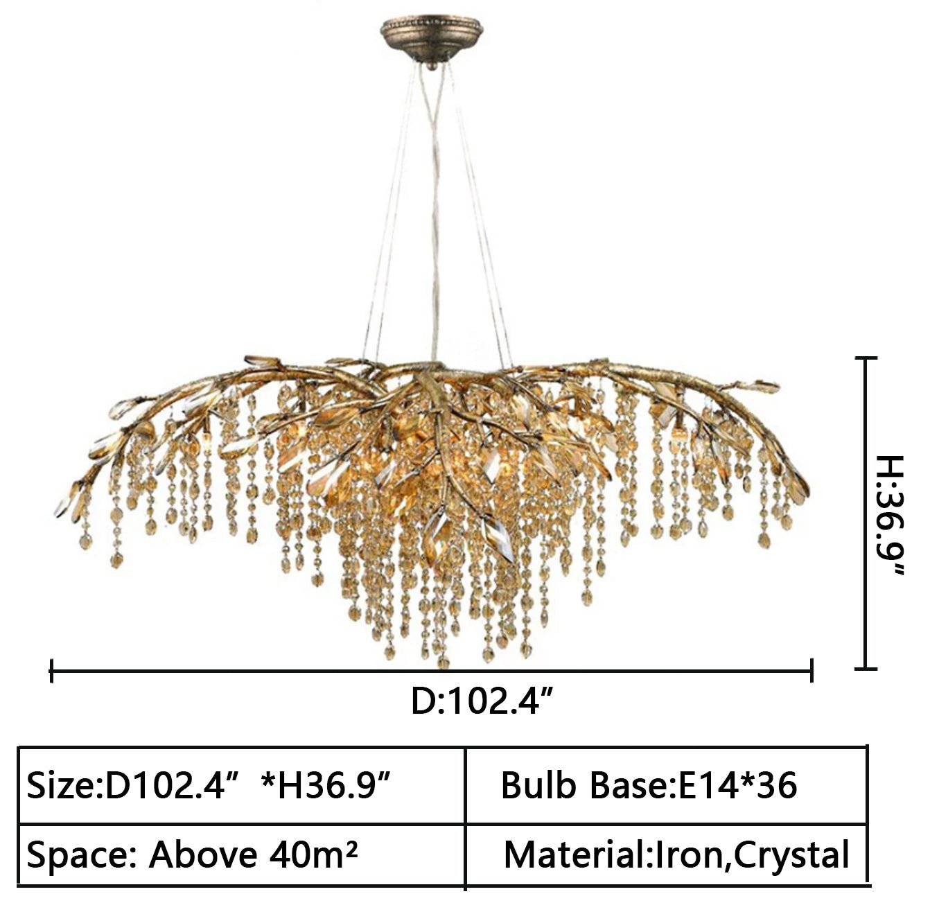 New Luxury Branch Crystal Pendant Chandelier Designer Creative Art Dining Room/Living Room Light Fixture - L26.8"*W29.52"*H14.2"GoldWarm LightJoyfuzzy