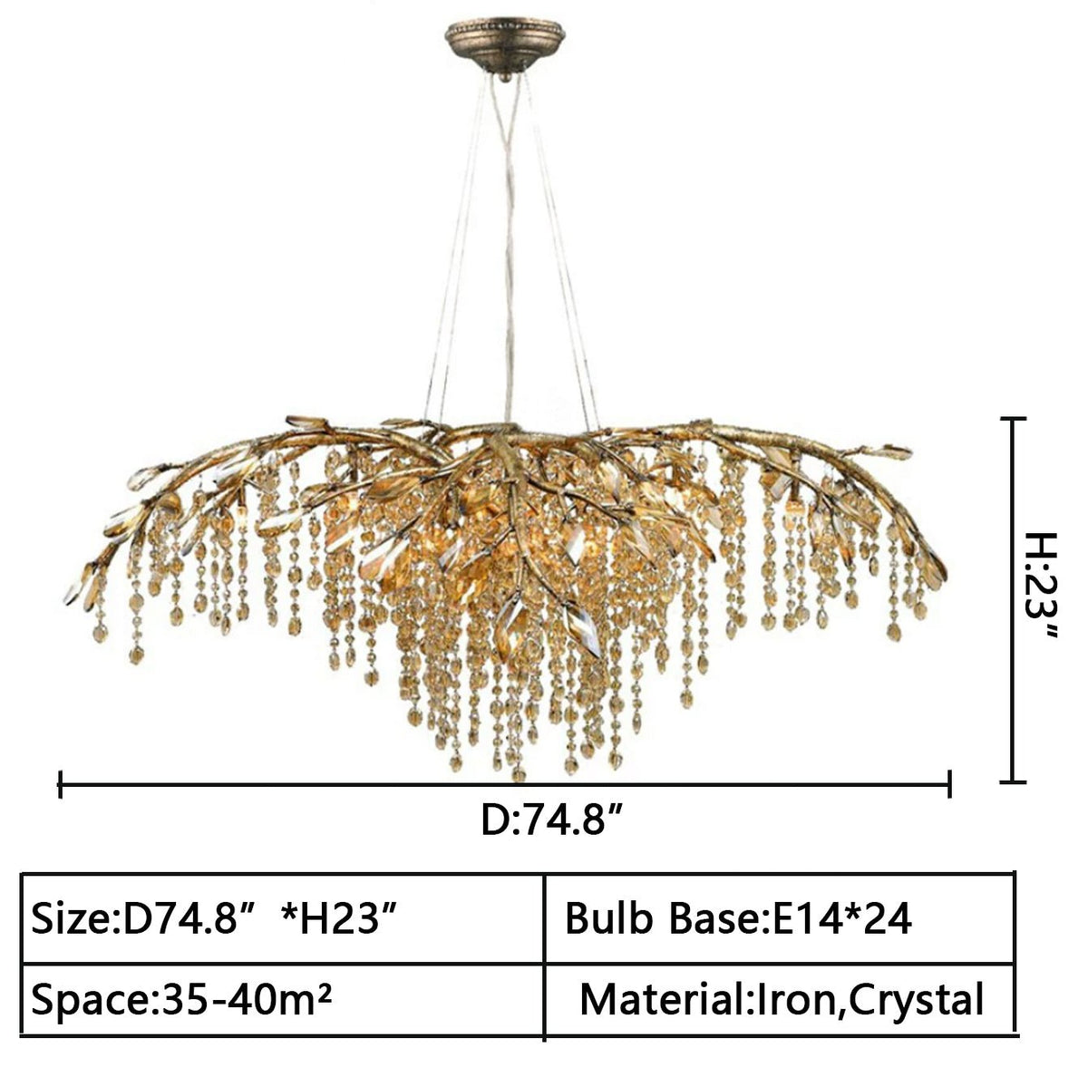New Luxury Branch Crystal Pendant Chandelier Designer Creative Art Dining Room/Living Room Light Fixture - L26.8"*W29.52"*H14.2"GoldWarm LightJoyfuzzy