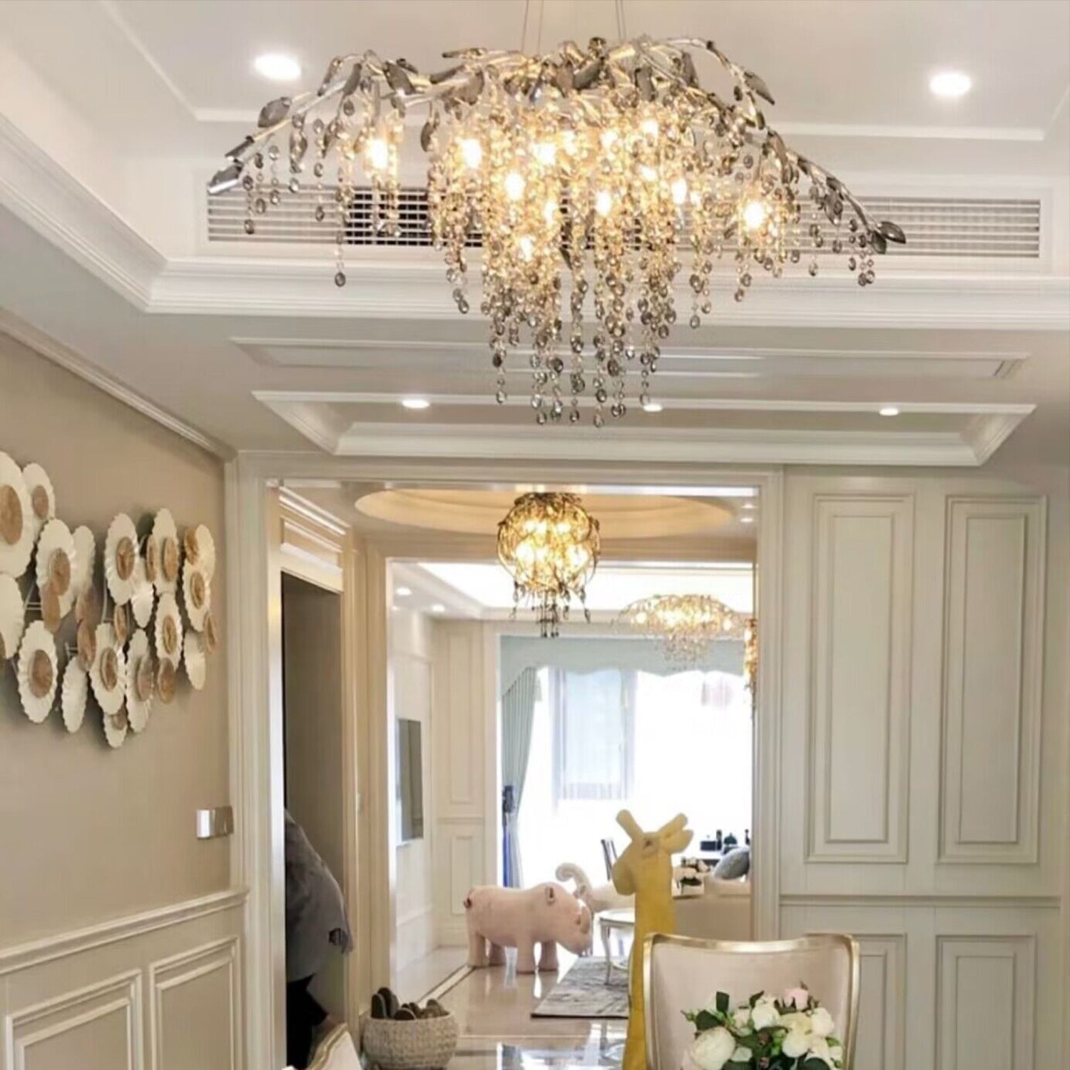 New Luxury Branch Crystal Pendant Chandelier Designer Creative Art Dining Room/Living Room Light Fixture - L39.4"*W29.52"*H15.7"GoldWarm LightJoyfuzzy