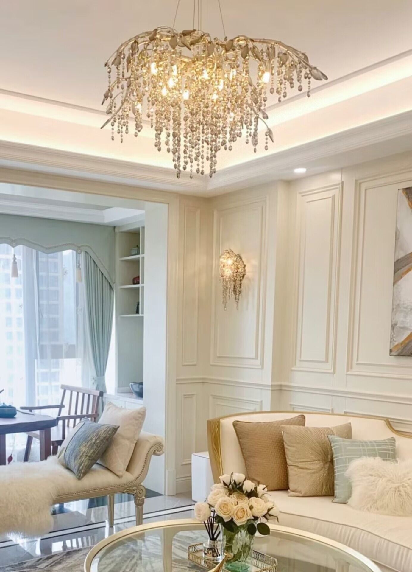 New Luxury Branch Crystal Pendant Chandelier Designer Creative Art Dining Room/Living Room Light Fixture - L26.8"*W29.52"*H14.2"GoldWarm LightJoyfuzzy