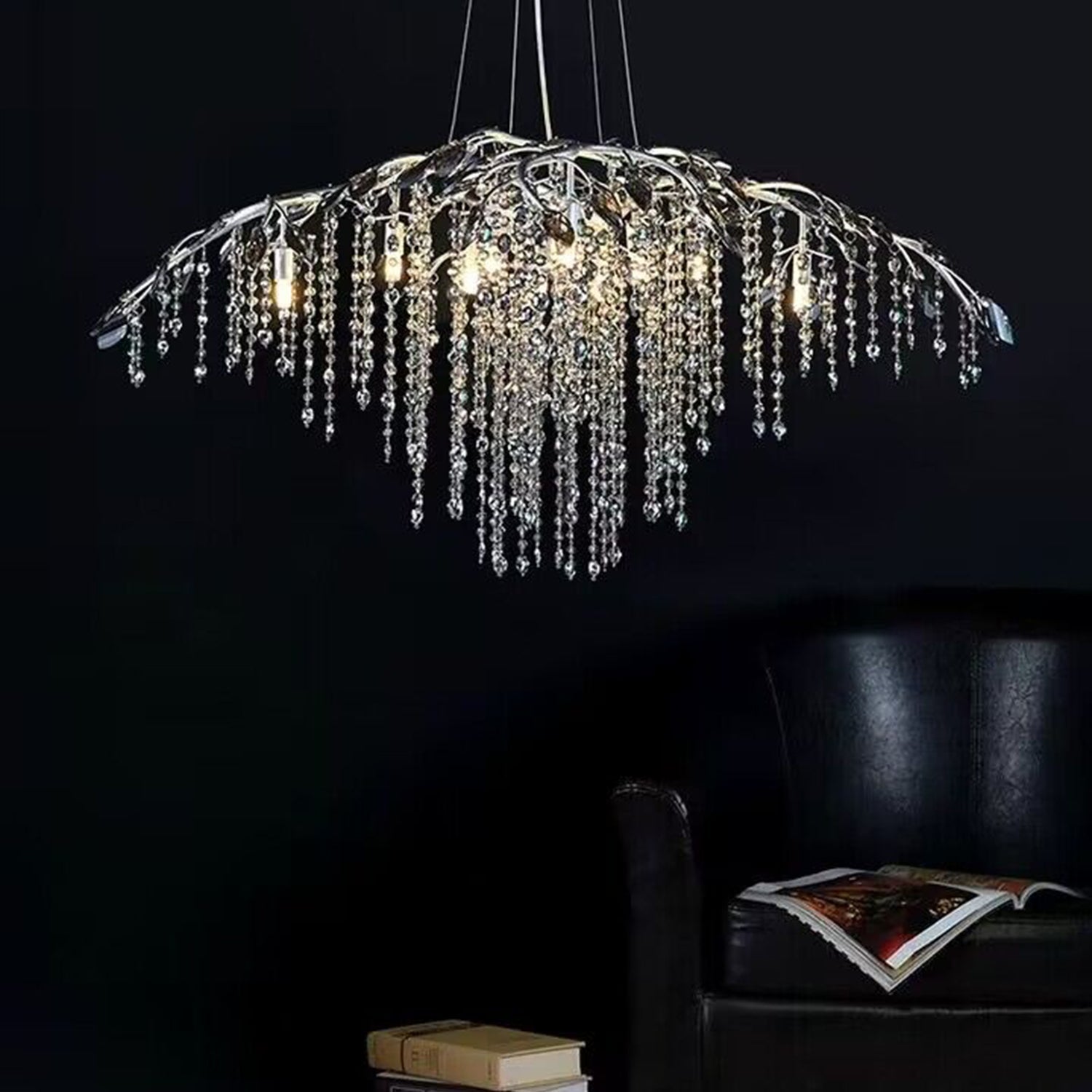 New Luxury Branch Crystal Pendant Chandelier Designer Creative Art Dining Room/Living Room Light Fixture - L26.8"*W29.52"*H14.2"ChromeWarm LightJoyfuzzy