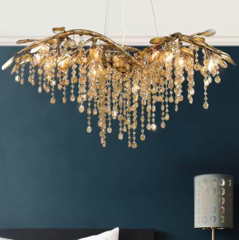 New Luxury Branch Crystal Pendant Chandelier Designer Creative Art Dining Room/Living Room Light Fixture - L74.8"*W29.52"*H23.0"GoldWarm LightJoyfuzzy