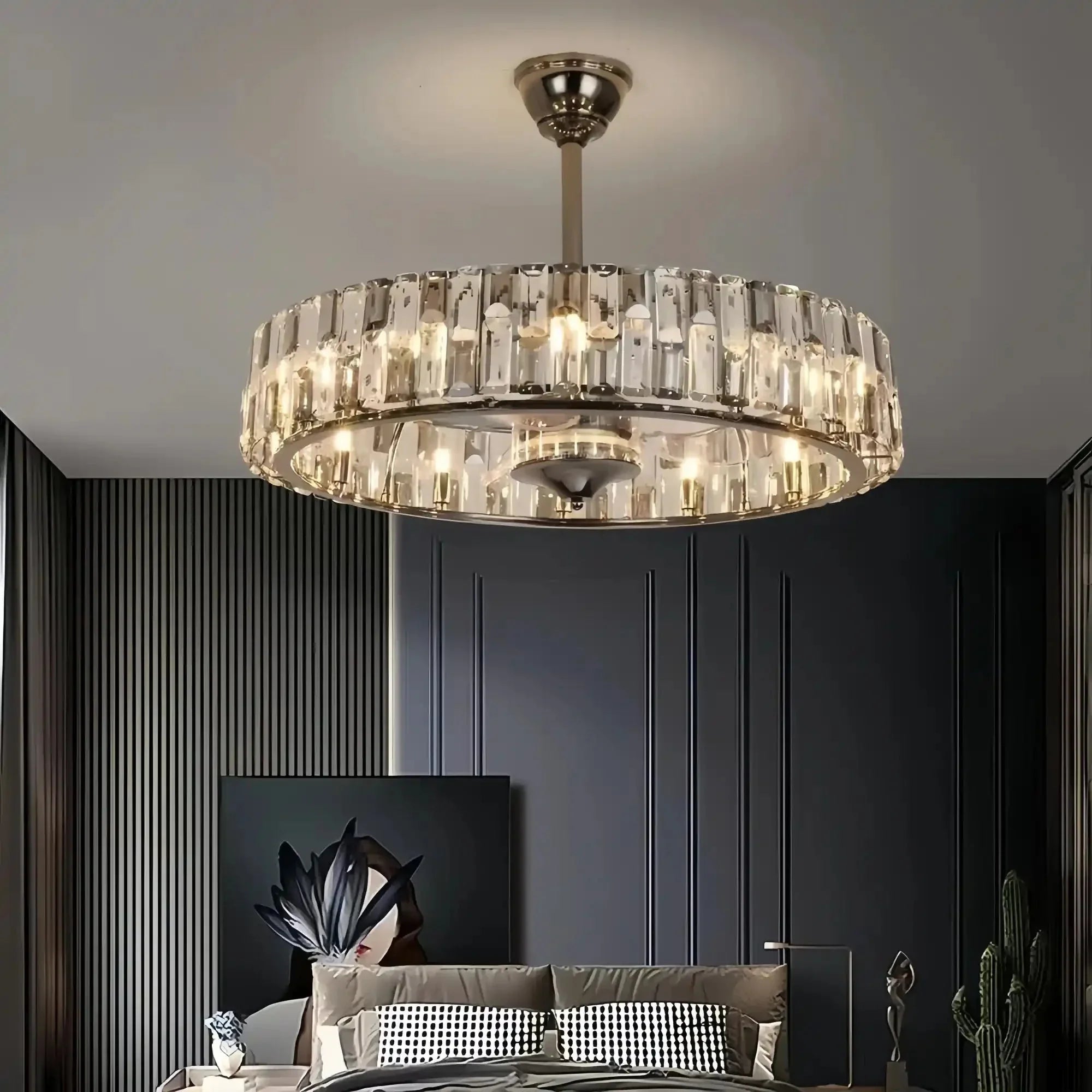 New Modern Invisible Fan Light Candle Crystal Chandelier - Joyfuzzy