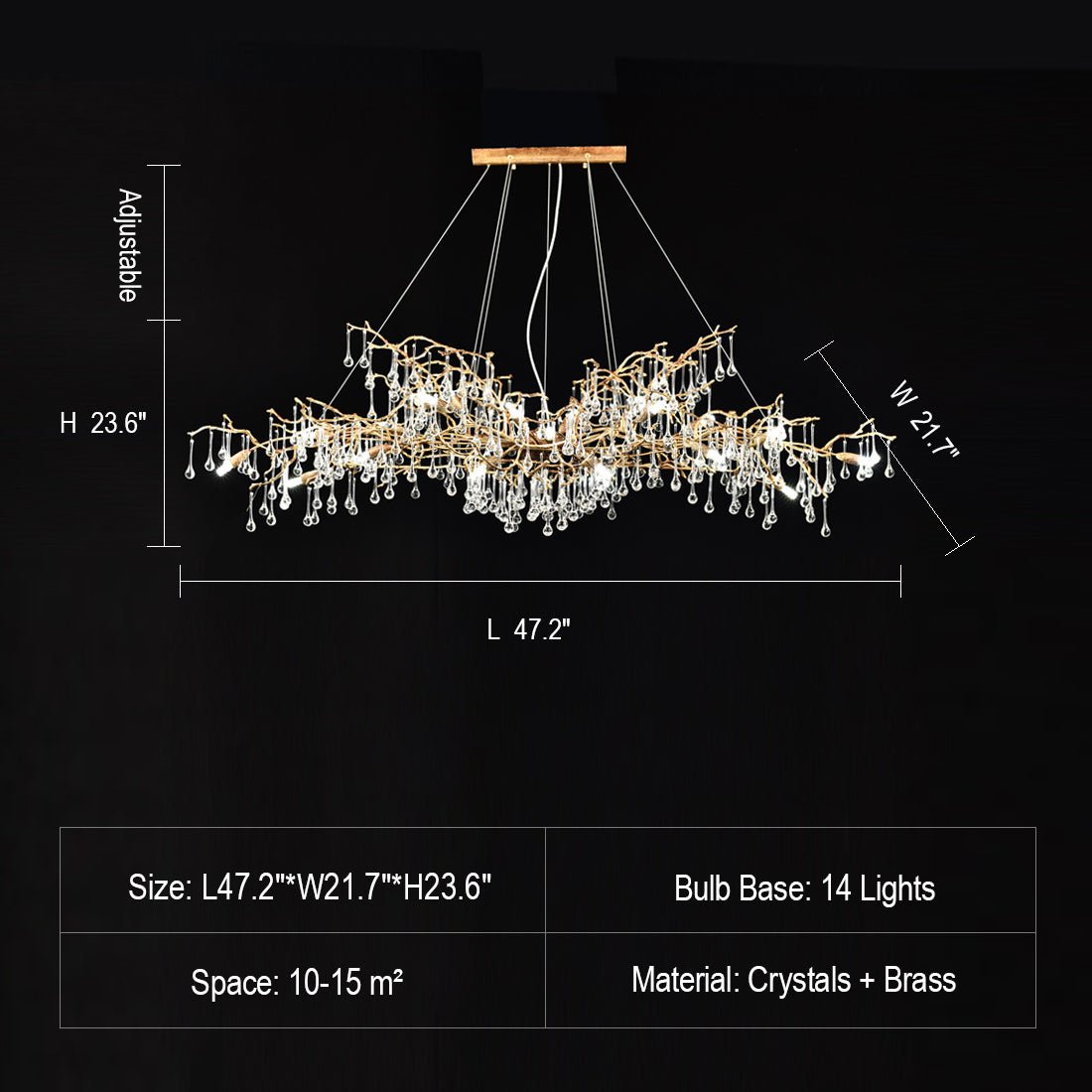 New Style Extra Large Brass Branch Chandelier Light Crystal Drops Pendant Lamp For Living/ Dining Room - L63"*W25.6"*H25.6"/ 18 Lights/53.6kgWarm LightJoyfuzzy