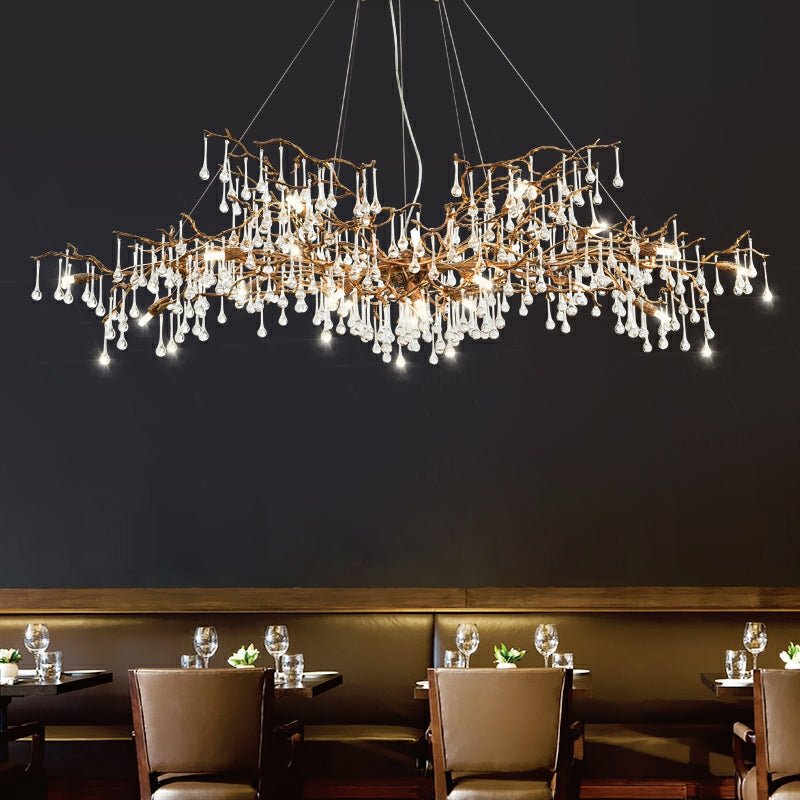 New Style Extra Large Brass Branch Chandelier Light Crystal Drops Pendant Lamp For Living/ Dining Room - L47.2"*W21.7"*H23.6"/ 14 Lights/36.4kgWarm LightJoyfuzzy