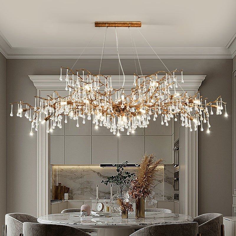 New Style Extra Large Brass Branch Chandelier Light Crystal Drops Pendant Lamp For Living/ Dining Room - L47.2"*W21.7"*H23.6"/ 14 Lights/36.4kgWarm LightJoyfuzzy