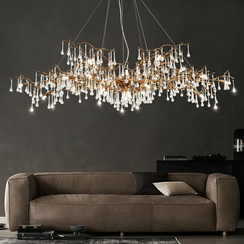 New Style Extra Large Brass Branch Chandelier Light Crystal Drops Pendant Lamp For Living/ Dining Room - L47.2"*W21.7"*H23.6"/ 14 Lights/36.4kgWarm LightJoyfuzzy