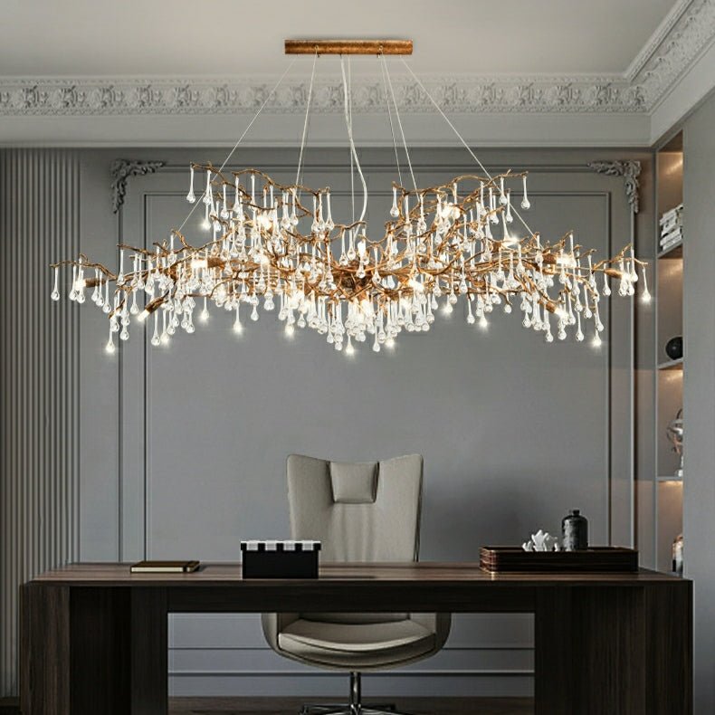 New Style Extra Large Brass Branch Chandelier Light Crystal Drops Pendant Lamp For Living/ Dining Room - L47.2"*W21.7"*H23.6"/ 14 Lights/36.4kgWarm LightJoyfuzzy