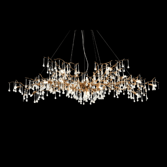New Style Extra Large Brass Branch Chandelier Light Crystal Drops Pendant Lamp For Living/ Dining Room - L47.2"*W21.7"*H23.6"/ 14 Lights/36.4kgWarm LightJoyfuzzy