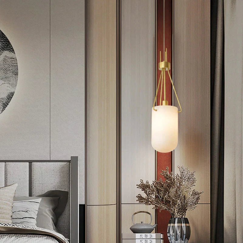Nina Modern Alabaster Pendant Light, Alabaster Pendant Lamp Besides Bed - AJoyfuzzy