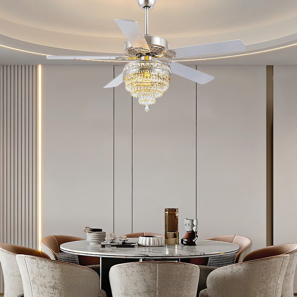Noiseless Crystal Ceiling Fan Fandelier with Lights 52" - Joyfuzzy