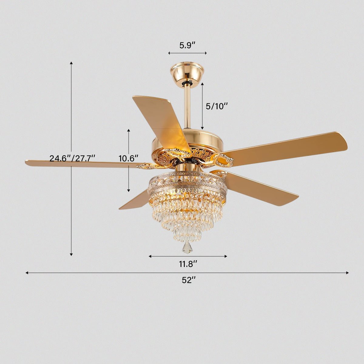 Noiseless Crystal Ceiling Fan Fandelier with Lights 52" - Joyfuzzy