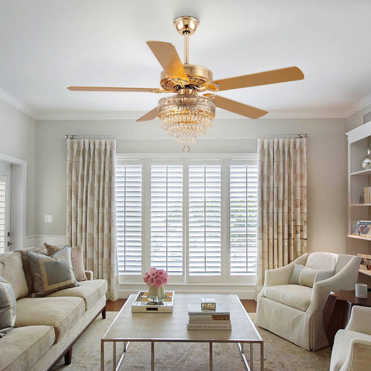 Noiseless Crystal Ceiling Fan Fandelier with Lights 52" - Joyfuzzy