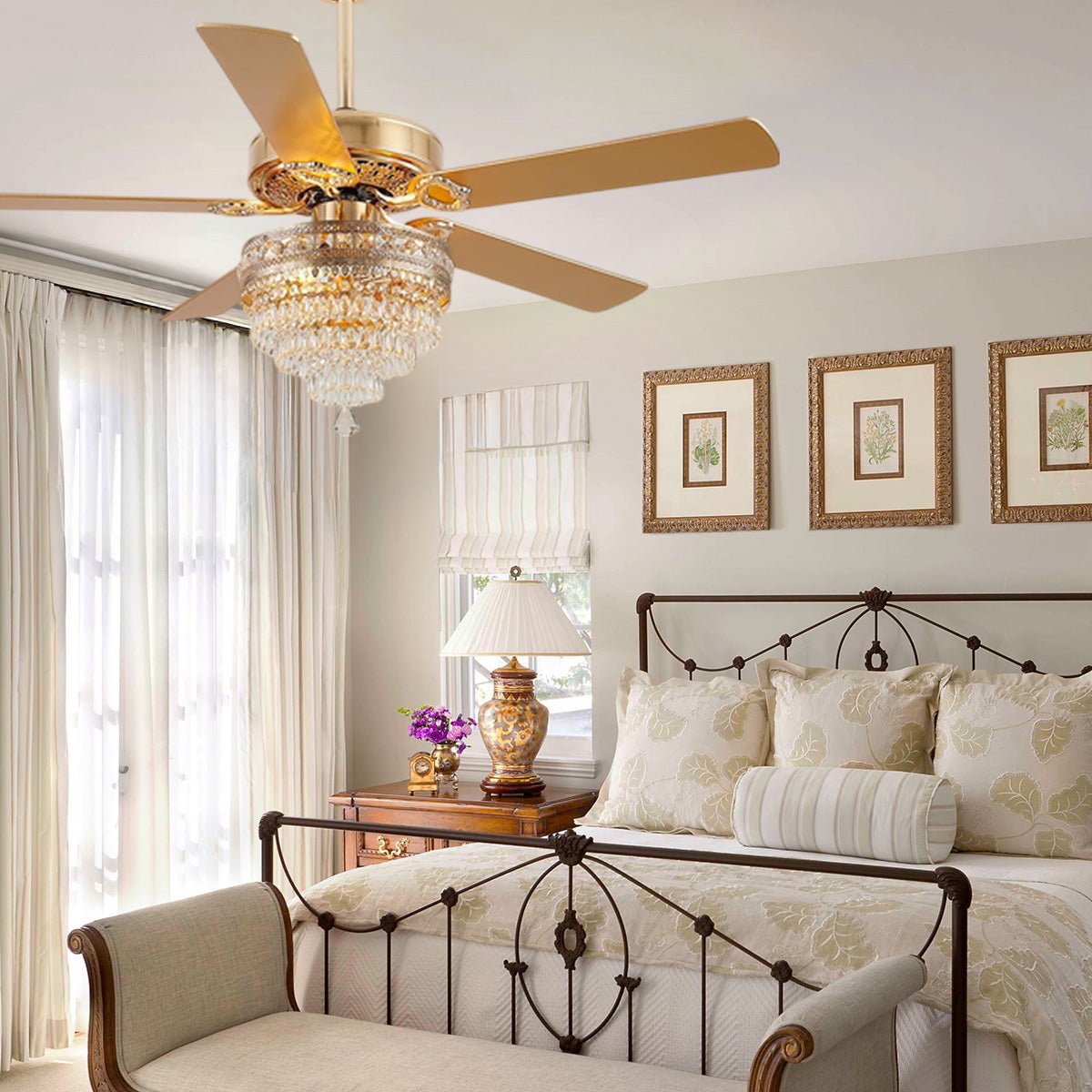 Noiseless Crystal Ceiling Fan Fandelier with Lights 52" - Joyfuzzy