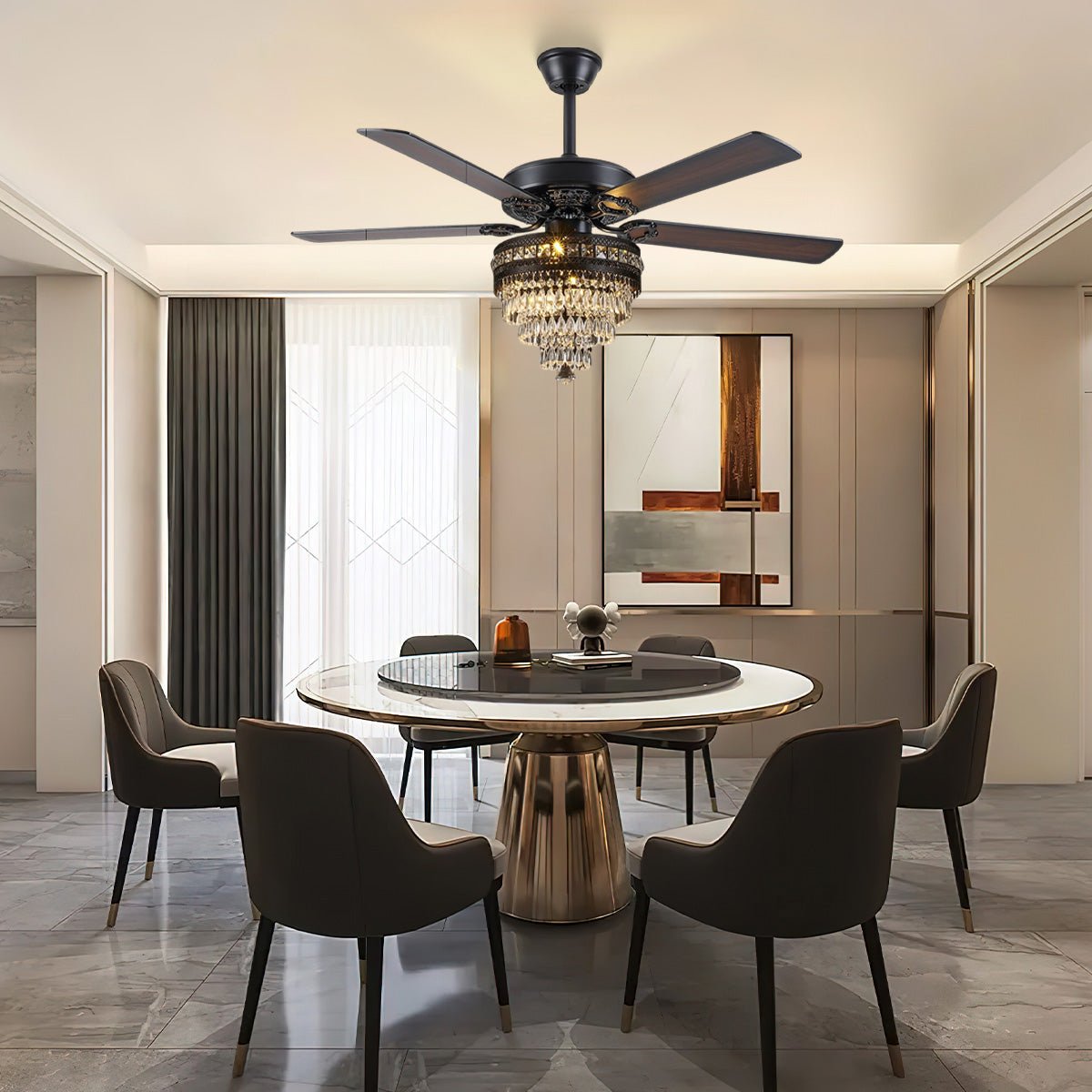 Noiseless Crystal Ceiling Fan Fandelier with Lights 52" - Joyfuzzy