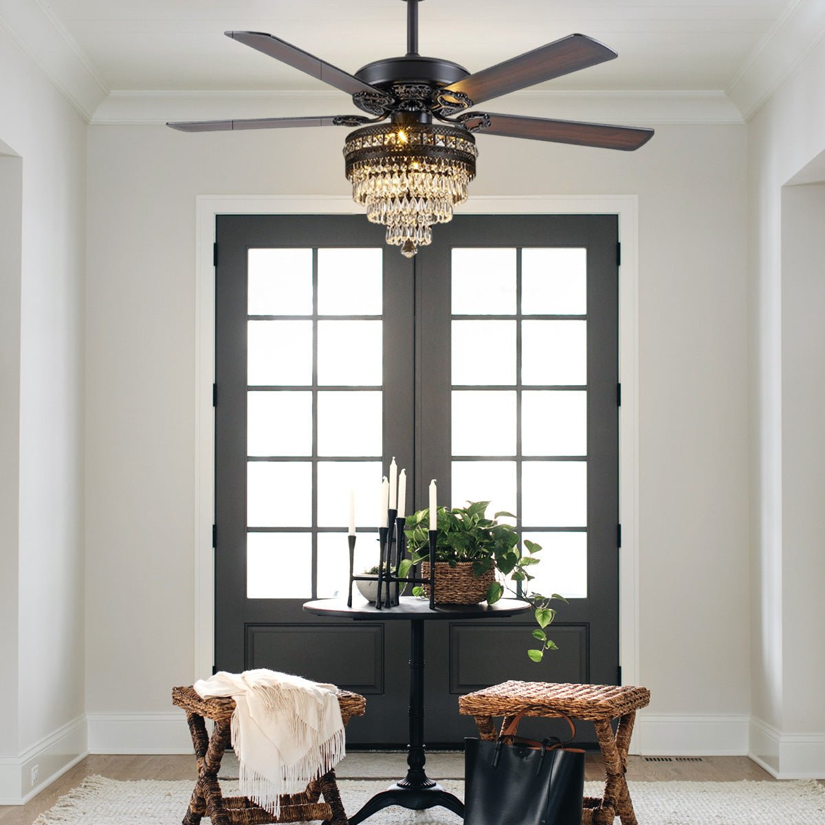 Noiseless Crystal Ceiling Fan Fandelier with Lights 52" - Joyfuzzy