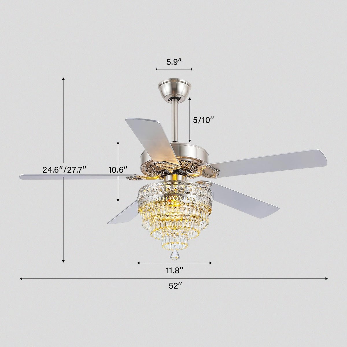 Noiseless Crystal Ceiling Fan Fandelier with Lights 52" - Joyfuzzy