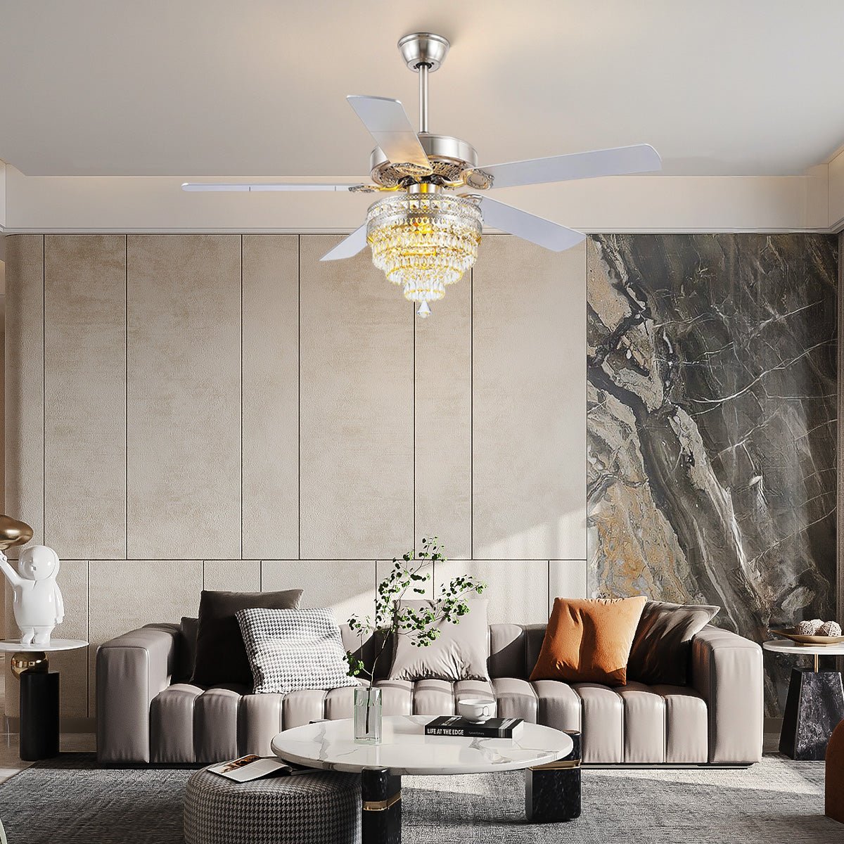 Noiseless Crystal Ceiling Fan Fandelier with Lights 52" - Joyfuzzy