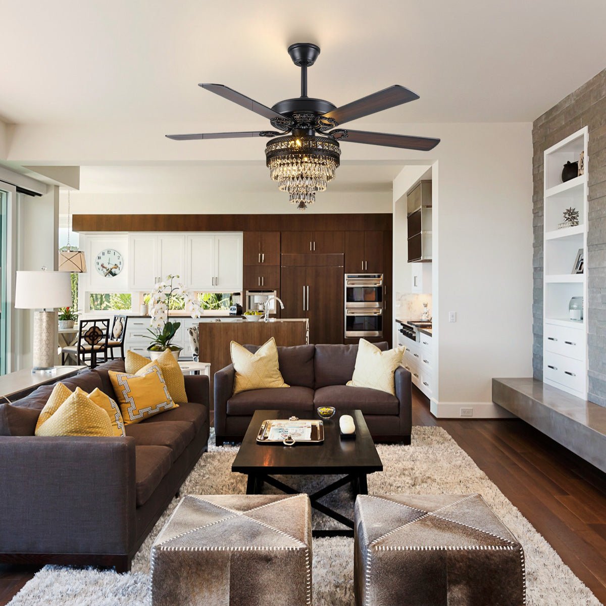 Noiseless Crystal Ceiling Fan Fandelier with Lights 52" - Joyfuzzy
