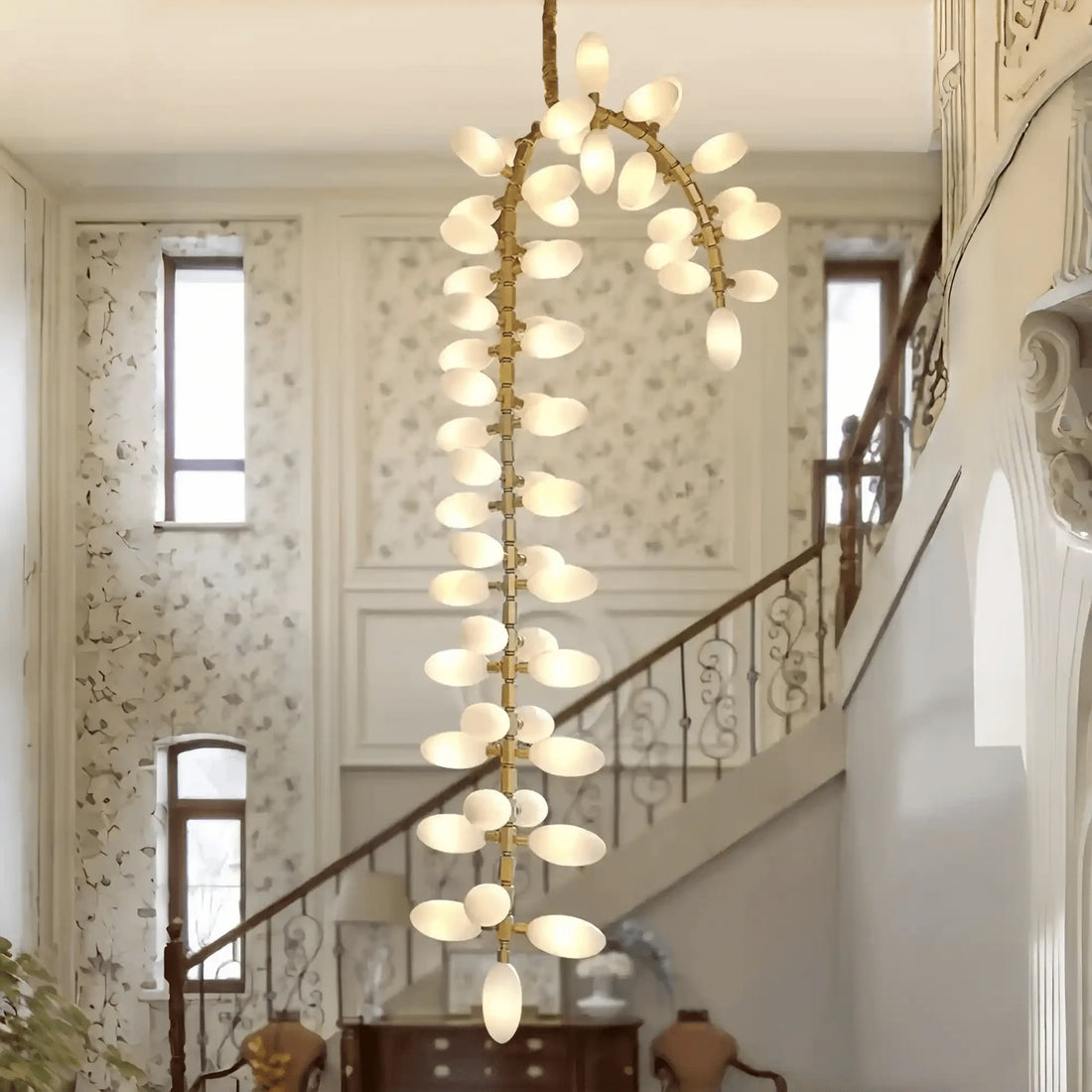 Nordic Art Long Magnolia alba Glass Ceiling Chandelier for Staircase/Hallway/Entryway Light Fixture - Linear/L43.3"*W16.54"Warm LightJoyfuzzy