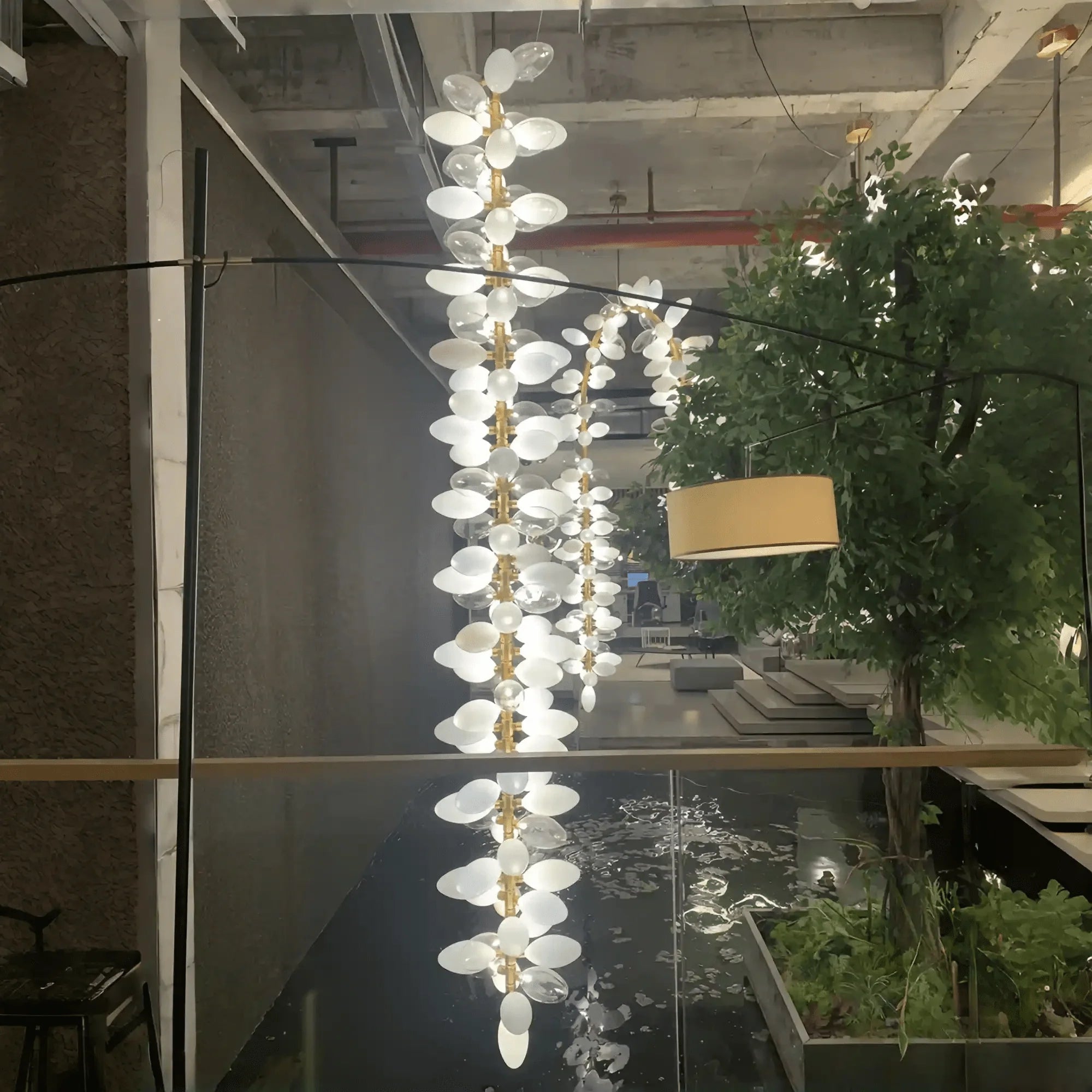 Nordic Art Long Magnolia alba Glass Ceiling Chandelier for Staircase/Hallway/Entryway Light Fixture - Linear/L43.3"*W16.54"Warm LightJoyfuzzy