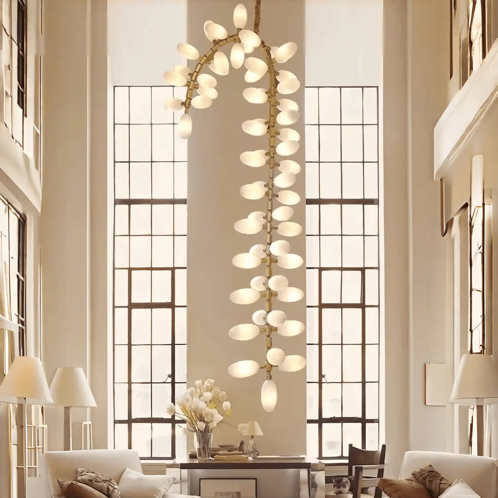 Nordic Art Long Magnolia alba Glass Ceiling Chandelier for Staircase/Hallway/Entryway Light Fixture - Linear/L43.3"*W16.54"Warm LightJoyfuzzy