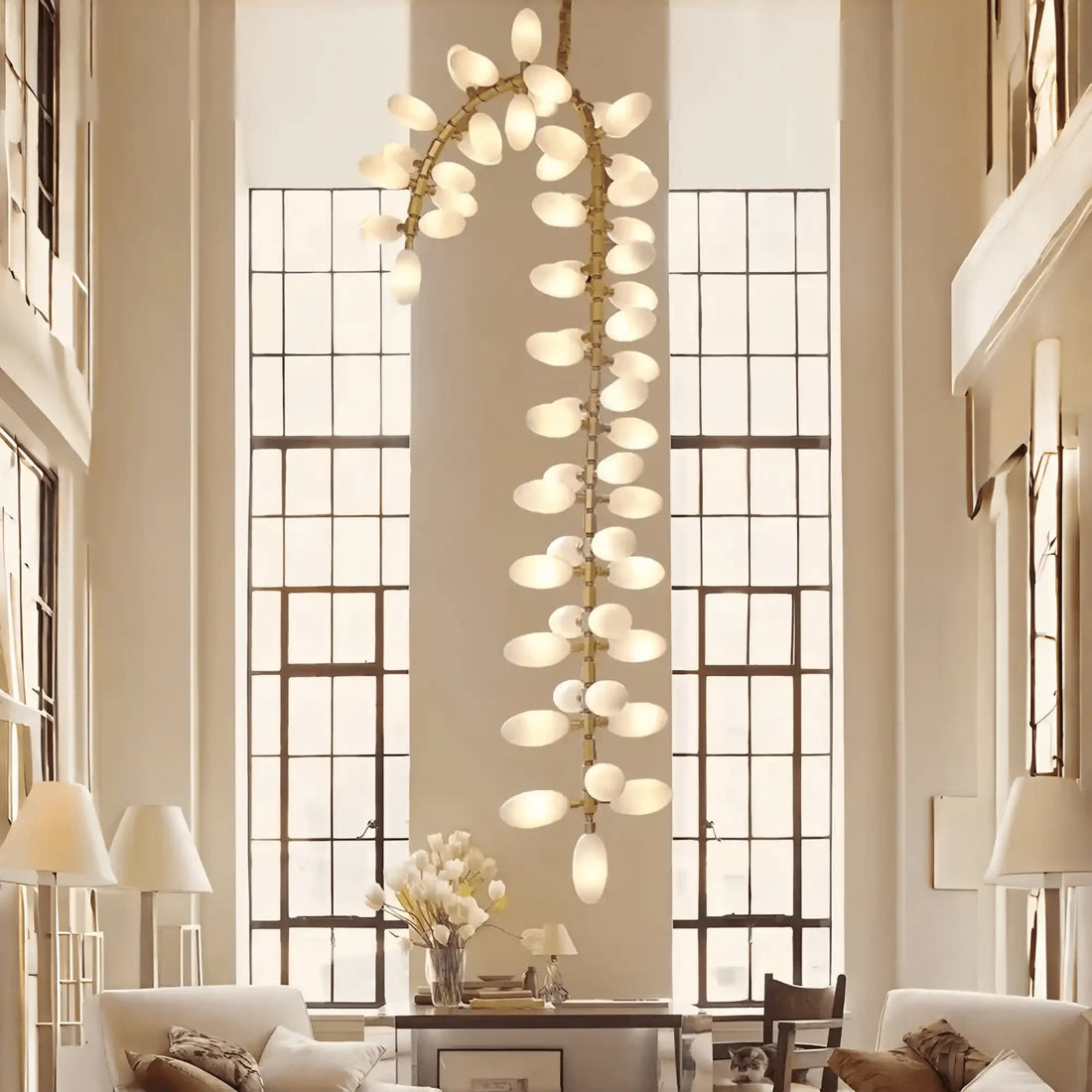 Nordic Art Long Magnolia alba Glass Ceiling Chandelier for Staircase/Hallway/Entryway Light Fixture - Linear/L43.3"*W16.54"Warm LightJoyfuzzy