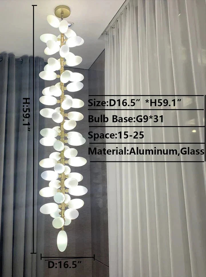 Nordic Art Long Magnolia alba Glass Ceiling Chandelier for Staircase/Hallway/Entryway Light Fixture - Linear/L43.3"*W16.54"Warm LightJoyfuzzy