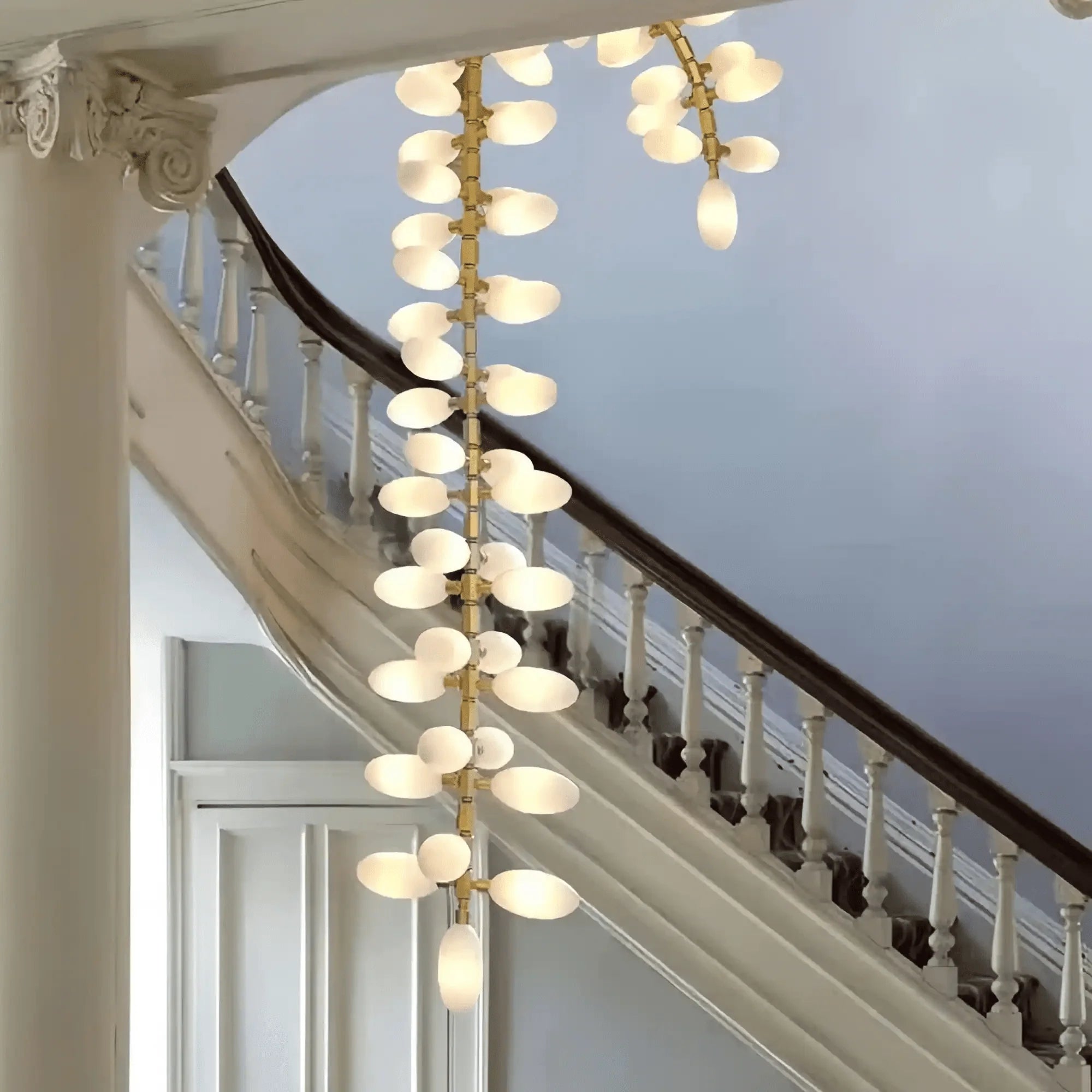 Nordic Art Long Magnolia alba Glass Ceiling Chandelier for Staircase/Hallway/Entryway Light Fixture - Linear/L43.3"*W16.54"Warm LightJoyfuzzy