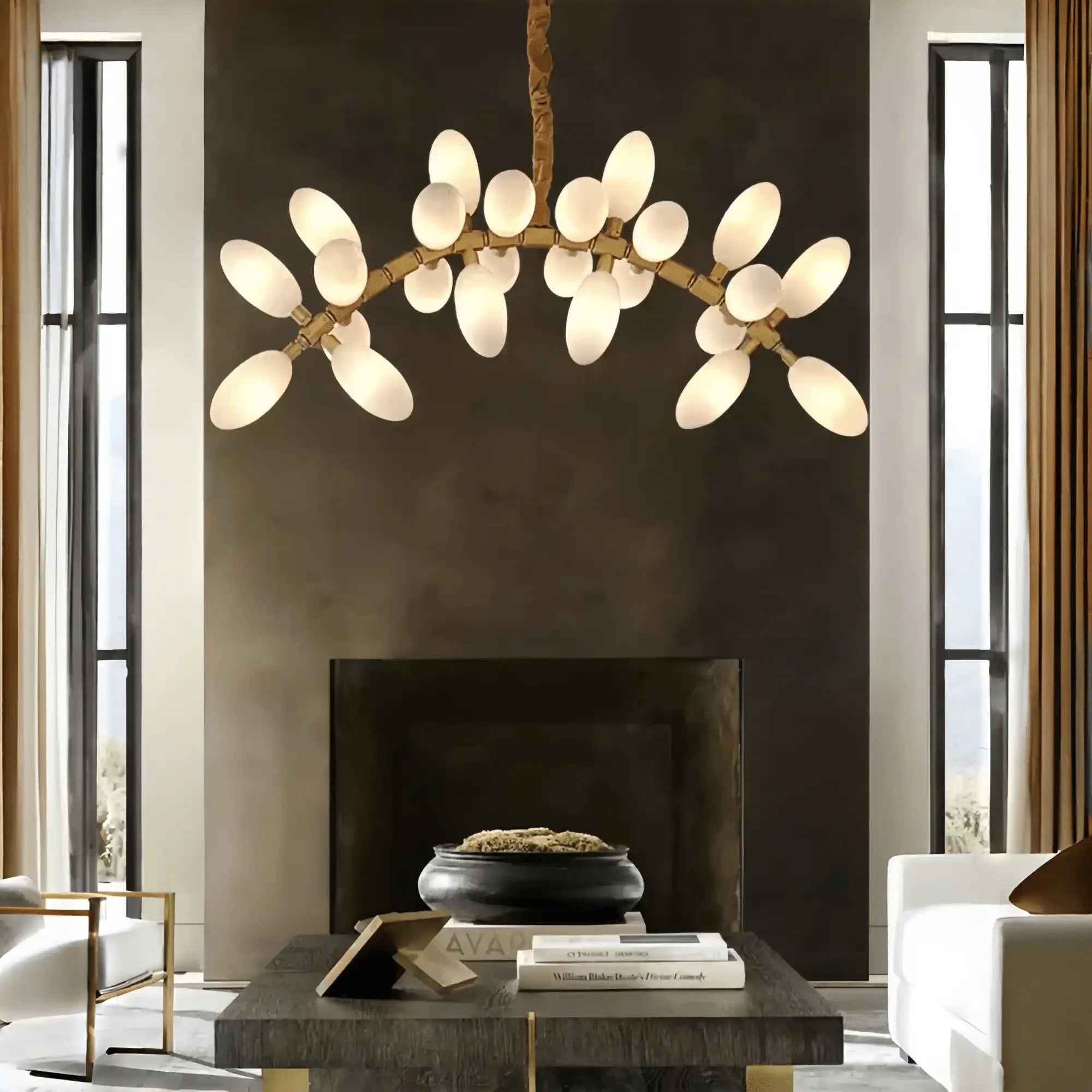 Nordic Art Long Magnolia alba Glass Ceiling Chandelier for Staircase/Hallway/Entryway Light Fixture - Linear/L43.3"*W16.54"Warm LightJoyfuzzy