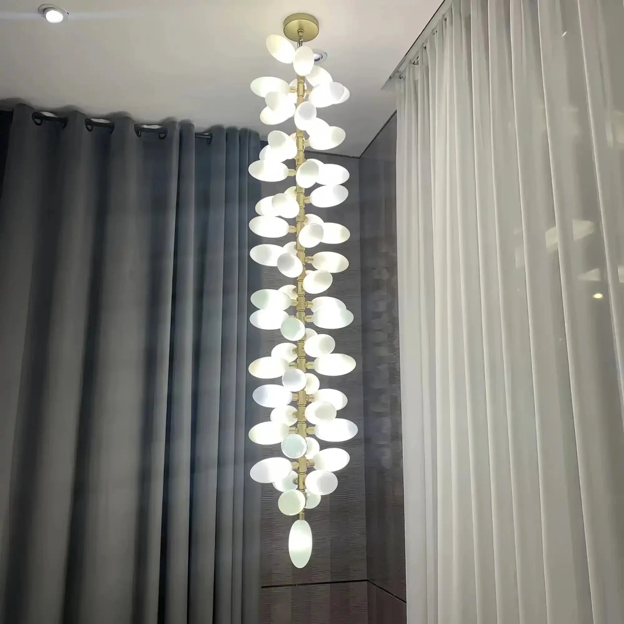 Nordic Art Long Magnolia alba Glass Ceiling Chandelier for Staircase/Hallway/Entryway Light Fixture - Linear/L43.3"*W16.54"Warm LightJoyfuzzy