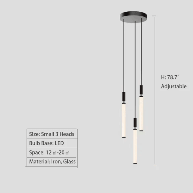 Nordic Fashion Minimalist Black Straight Pendant Chandelier for Bedside/Staircase/Loft/Duplex - Small: 3 LightsWarm LightJoyfuzzy