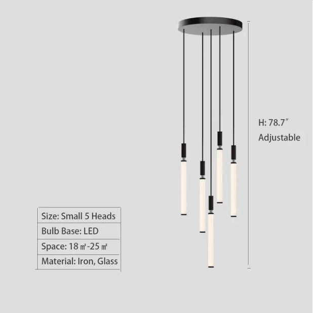 Nordic Fashion Minimalist Black Straight Pendant Chandelier for Bedside/Staircase/Loft/Duplex - Small: 5 LightsWarm LightJoyfuzzy