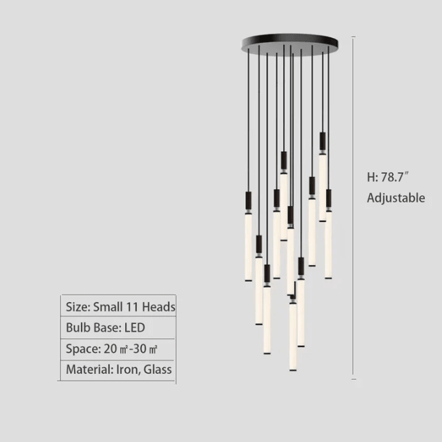 Nordic Fashion Minimalist Black Straight Pendant Chandelier for Bedside/Staircase/Loft/Duplex - Small: 5 LightsWarm LightJoyfuzzy