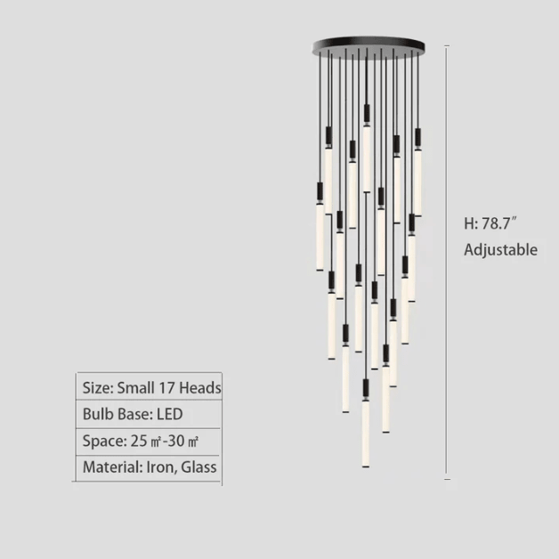Nordic Fashion Minimalist Black Straight Pendant Chandelier for Bedside/Staircase/Loft/Duplex - Small: 5 LightsWarm LightJoyfuzzy