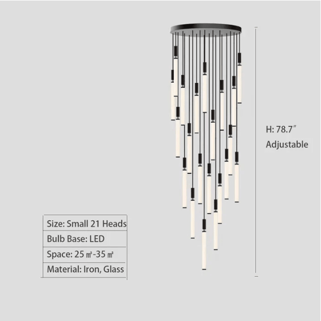 Nordic Fashion Minimalist Black Straight Pendant Chandelier for Bedside/Staircase/Loft/Duplex - Small: 5 LightsWarm LightJoyfuzzy