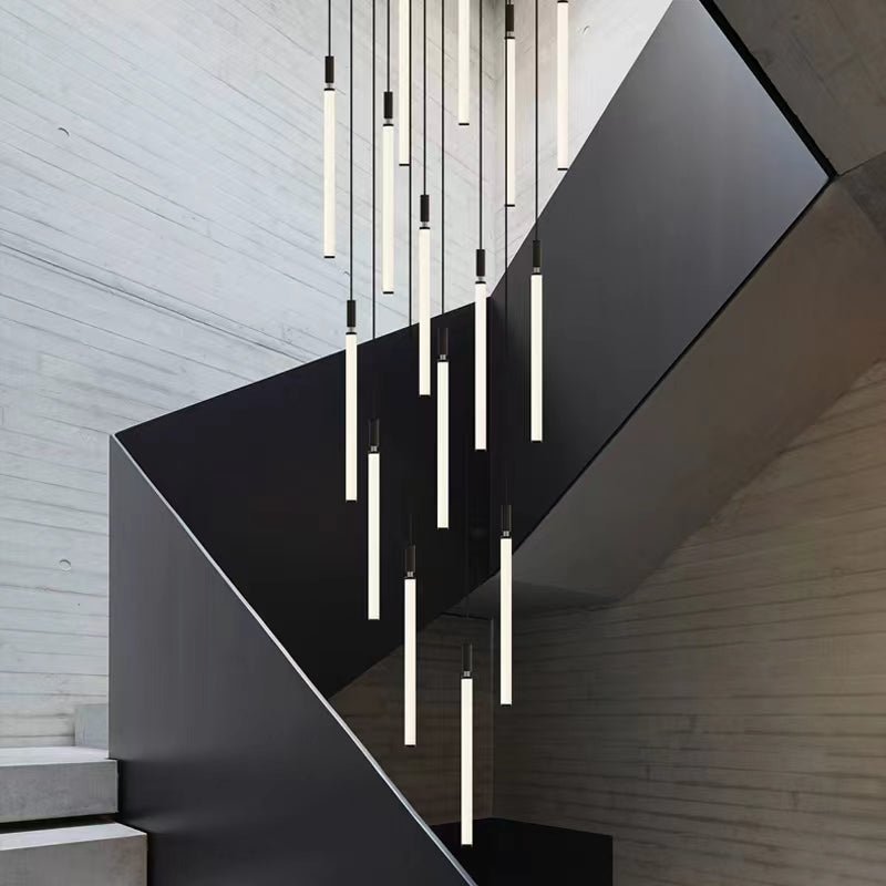 Nordic Fashion Minimalist Black Straight Pendant Chandelier for Bedside/Staircase/Loft/Duplex - Small: 21 LightsWarm LightJoyfuzzy