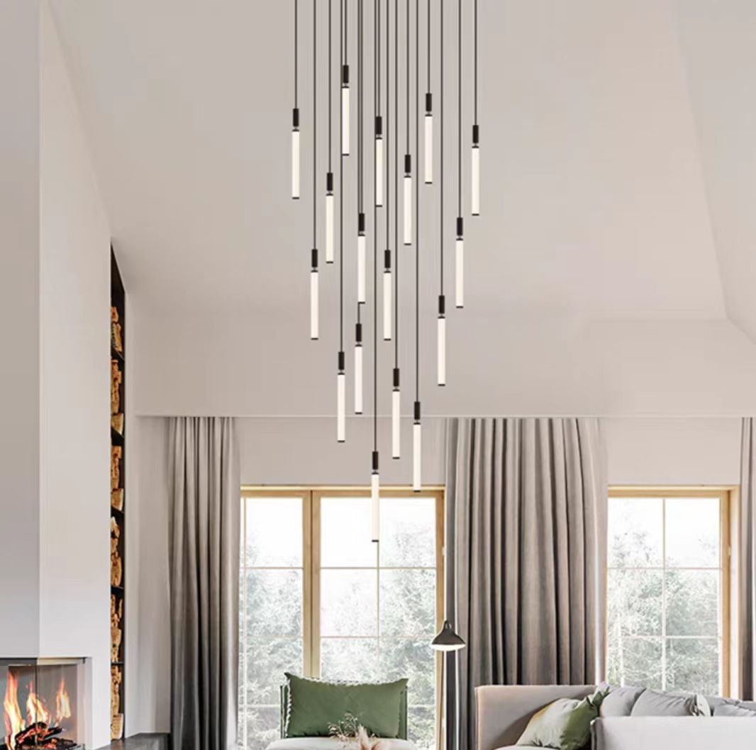 Nordic Fashion Minimalist Black Straight Pendant Chandelier for Bedside/Staircase/Loft/Duplex - Small: 21 LightsWarm LightJoyfuzzy