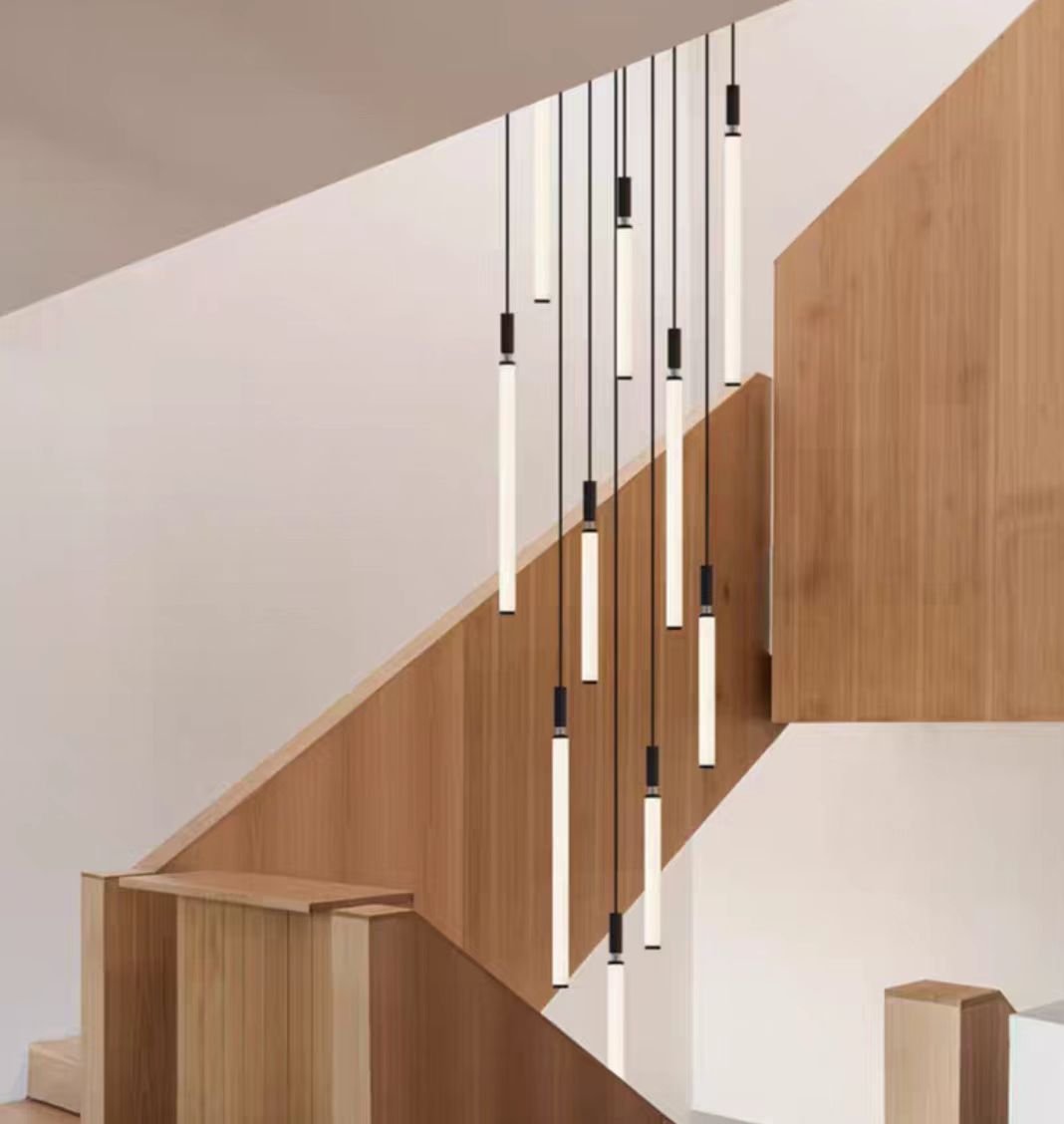 Nordic Fashion Minimalist Black Straight Pendant Chandelier for Bedside/Staircase/Loft/Duplex - Small: 11 LightsWarm LightJoyfuzzy