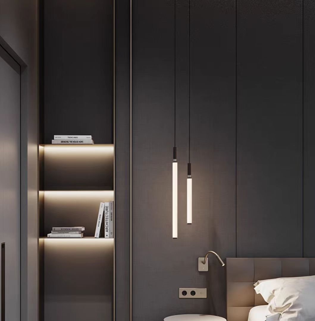 Nordic Fashion Minimalist Black Straight Pendant Chandelier for Bedside/Staircase/Loft/Duplex - Small: 11 LightsWarm LightJoyfuzzy
