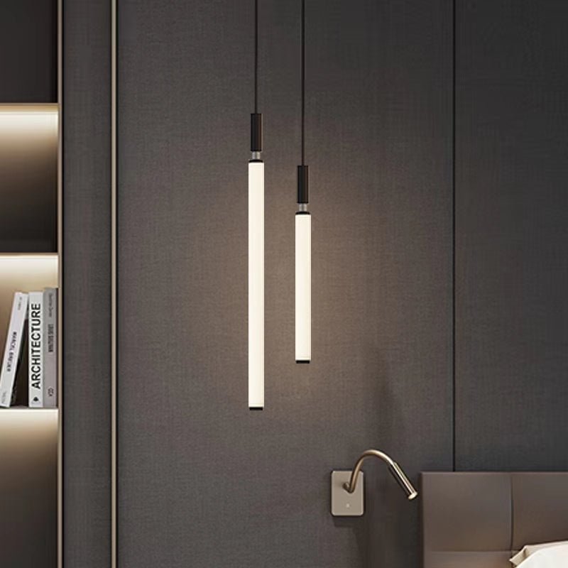 Nordic Fashion Minimalist Black Straight Pendant Chandelier for Bedside/Staircase/Loft/Duplex - One SingleWarm LightJoyfuzzy