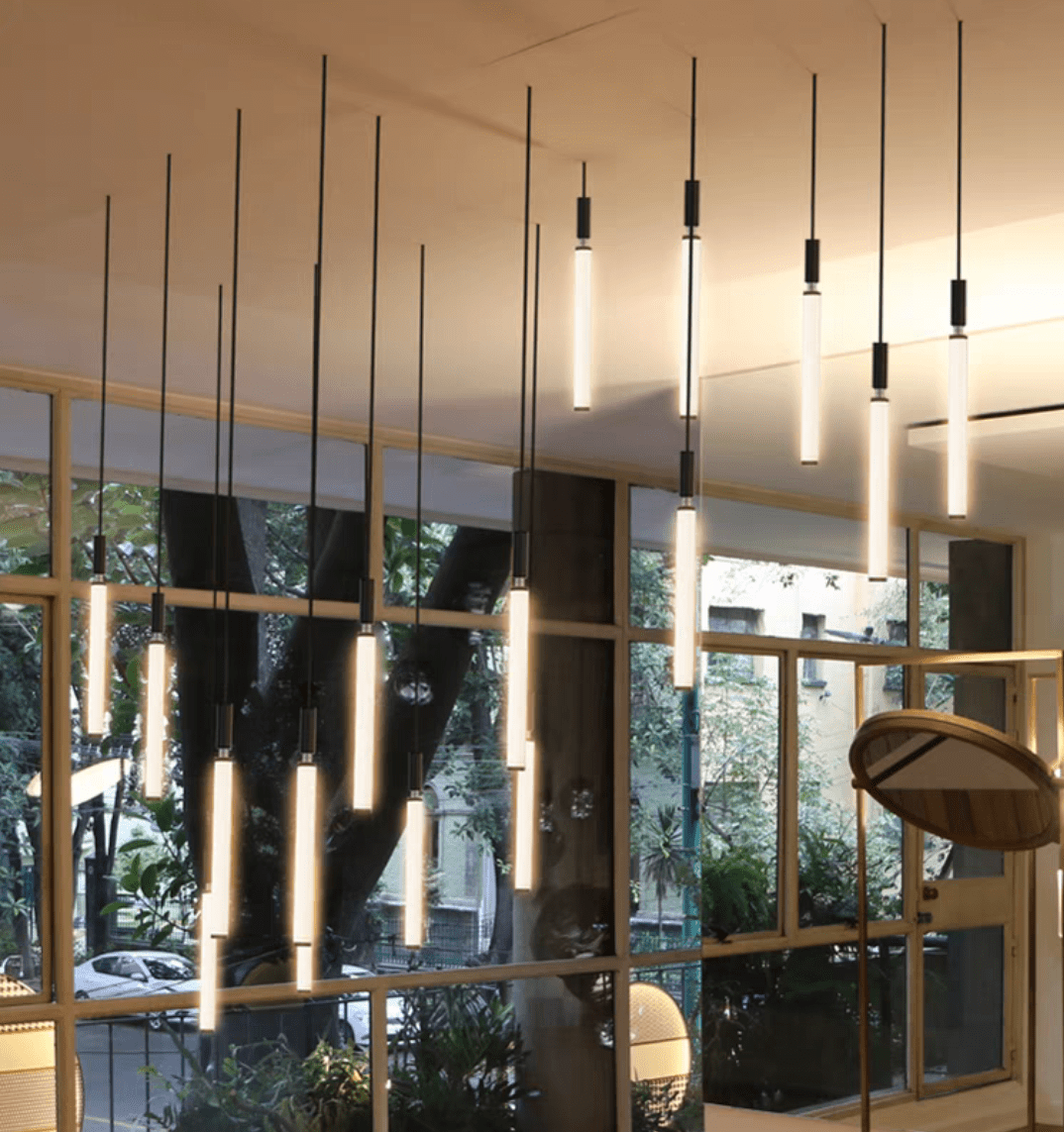 Nordic Fashion Minimalist Black Straight Pendant Chandelier for Bedside/Staircase/Loft/Duplex - Small: 17 LightsWarm LightJoyfuzzy