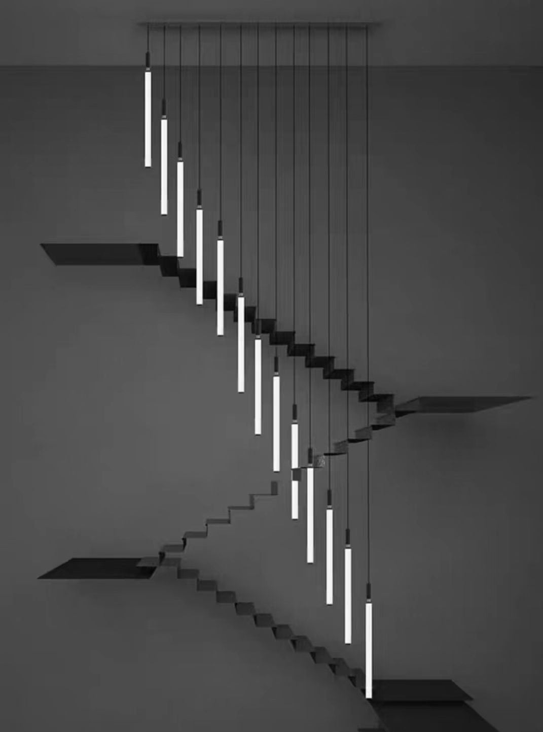 Nordic Fashion Minimalist Black Straight Pendant Chandelier for Bedside/Staircase/Loft/Duplex - Small: 17 LightsWarm LightJoyfuzzy