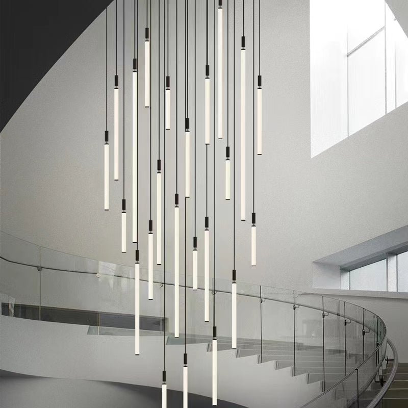 Nordic Fashion Minimalist Black Straight Pendant Chandelier for Bedside/Staircase/Loft/Duplex - Small: 21 LightsWarm LightJoyfuzzy