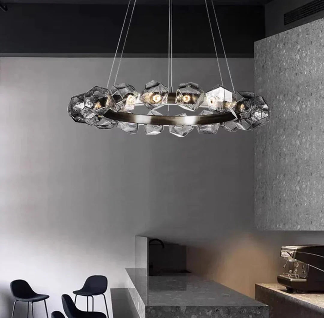 Nordic Minimalist Glass Circle Art Chandelier for Living/Dining Room/Bedroom - Joyfuzzy