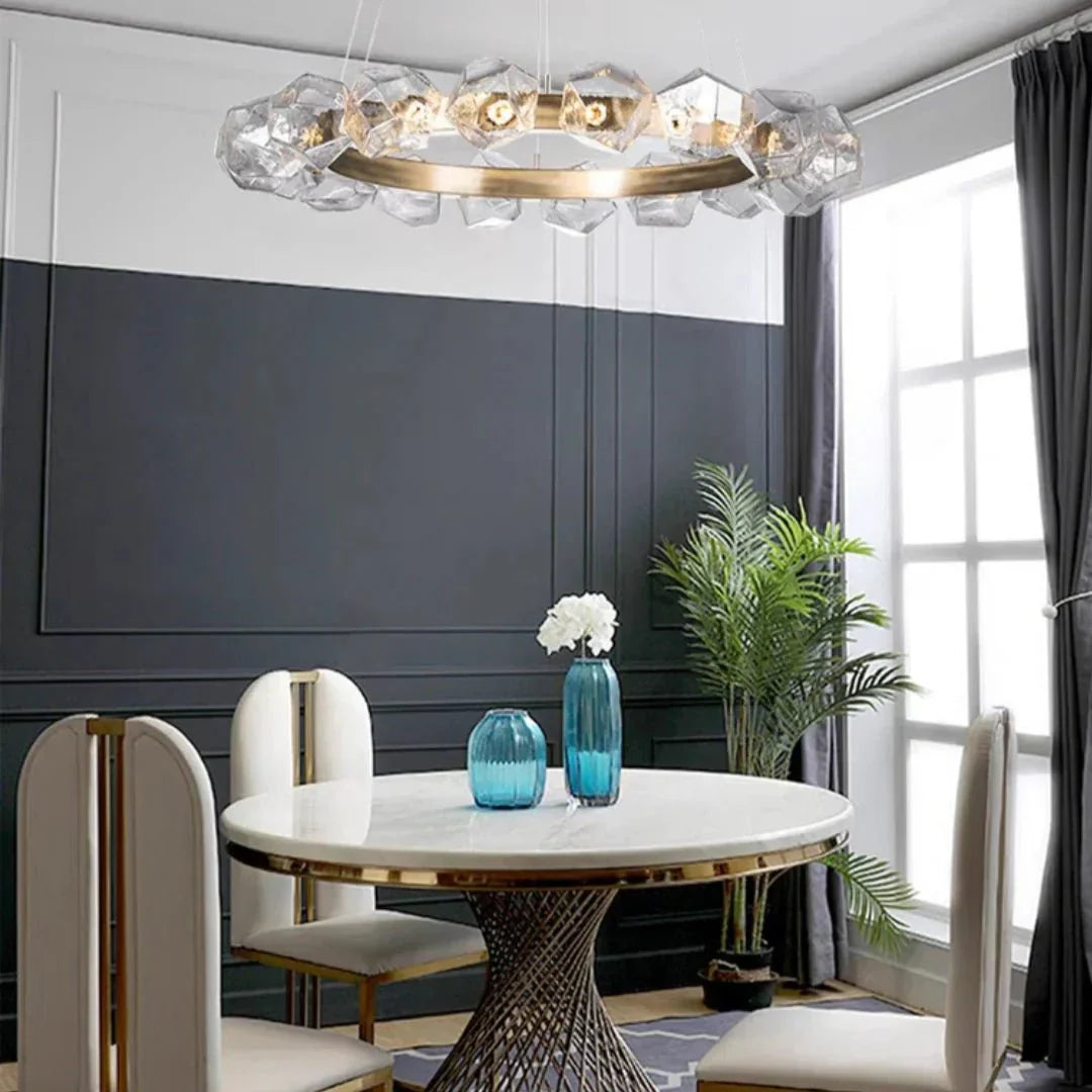 Nordic Minimalist Glass Circle Art Chandelier for Living/Dining Room/Bedroom - Joyfuzzy
