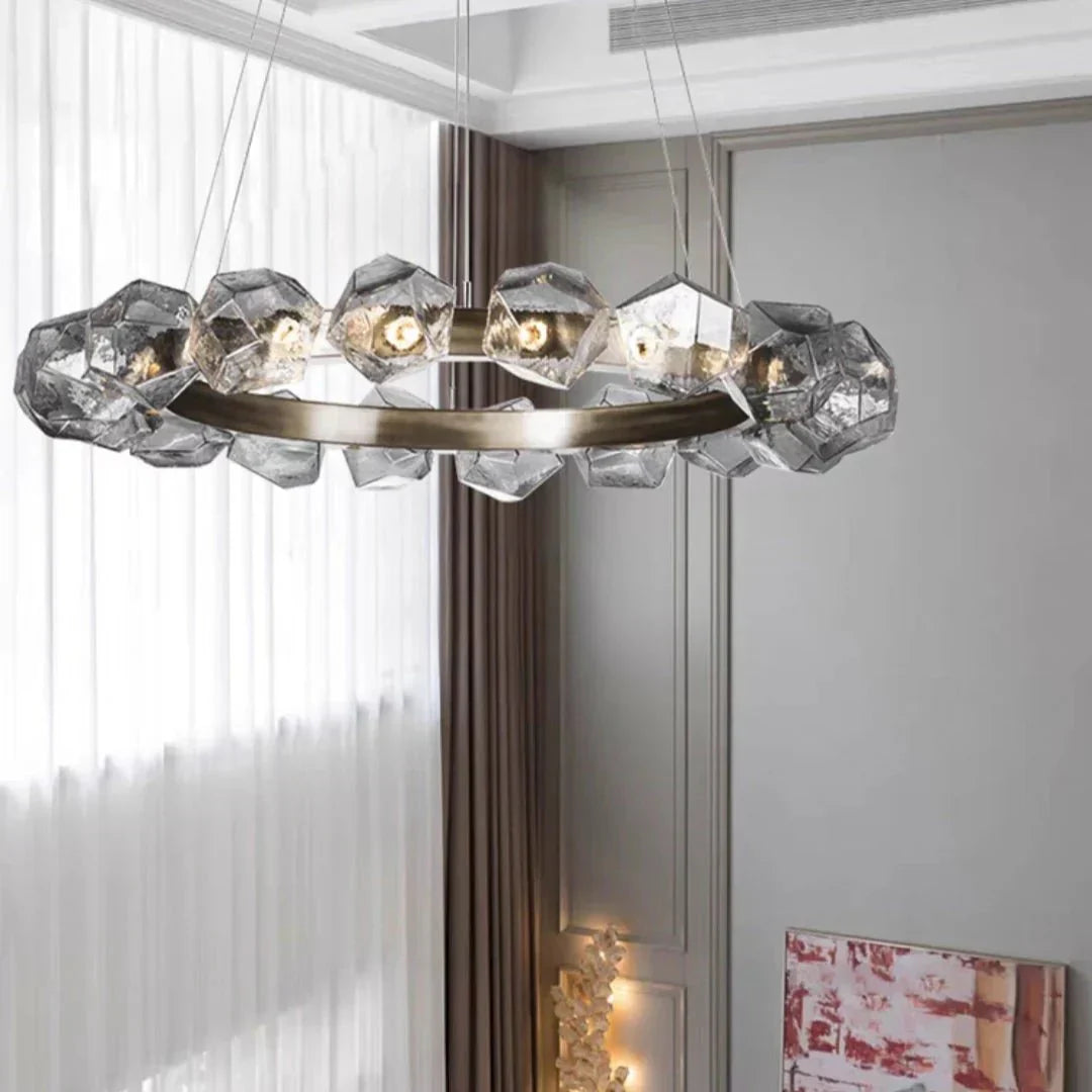 Nordic Minimalist Glass Circle Art Chandelier for Living/Dining Room/Bedroom - Joyfuzzy